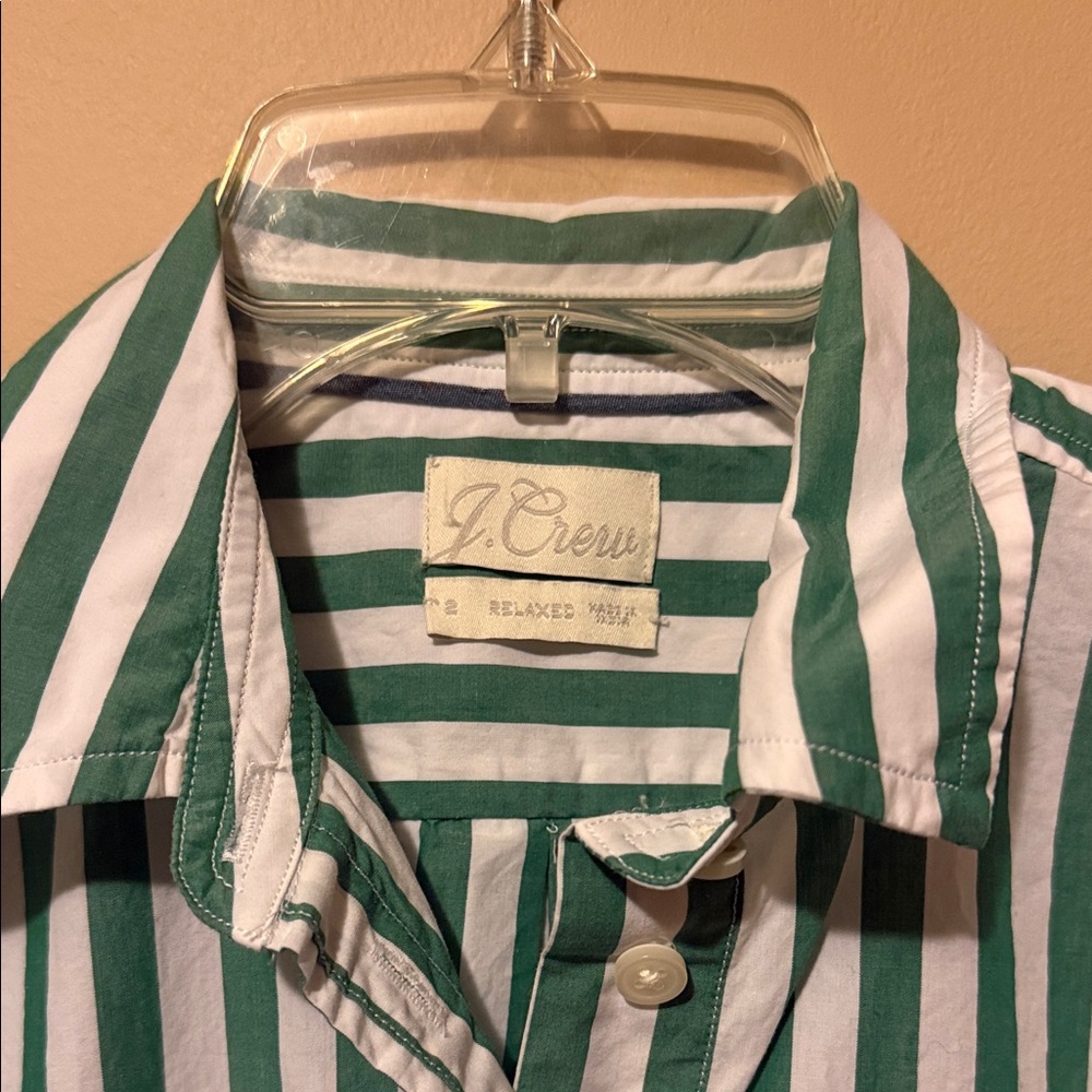 J Crew Women’s Green and White Striped Button down Shirt - Picture 2 of 9